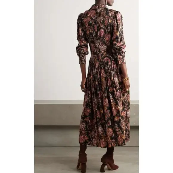 Ulla Johnson Celia Pleated Paisley-print Midi Dress Size 12